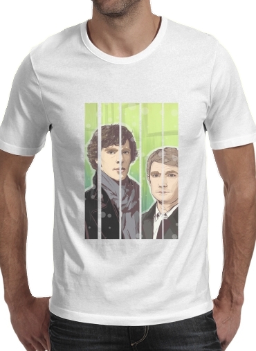  Sherlock and Watson para Manga curta T-shirt homem em torno do pescoço