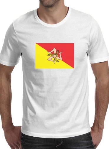  Sicile Flag para Manga curta T-shirt homem em torno do pescoço