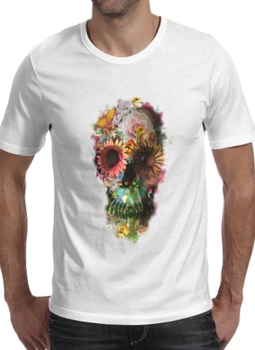  Skull Flowers Gardening para Manga curta T-shirt homem em torno do pescoço