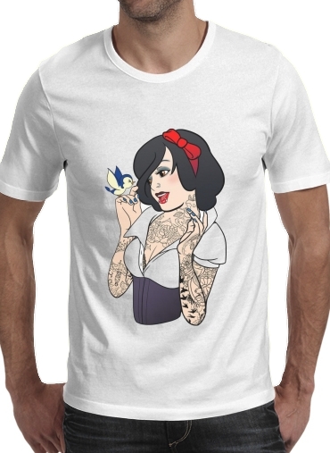  Snow White Tattoo Bird para Manga curta T-shirt homem em torno do pescoço