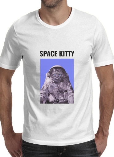  Space Kitty para Manga curta T-shirt homem em torno do pescoço