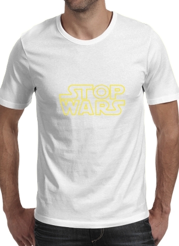  Stop Wars para Manga curta T-shirt homem em torno do pescoço