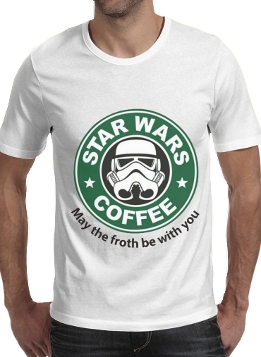  Stormtrooper Coffee inspired by StarWars para Manga curta T-shirt homem em torno do pescoço