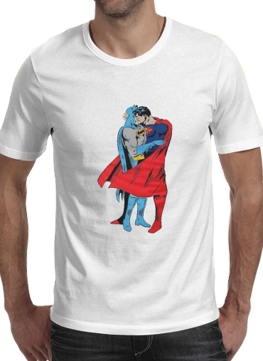  Superman And Batman Kissing For Equality para Manga curta T-shirt homem em torno do pescoço