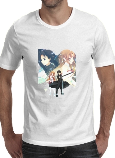  Sword Art Online para Manga curta T-shirt homem em torno do pescoço