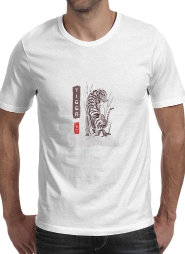  Tiger Japan Watercolor Art para Manga curta T-shirt homem em torno do pescoço
