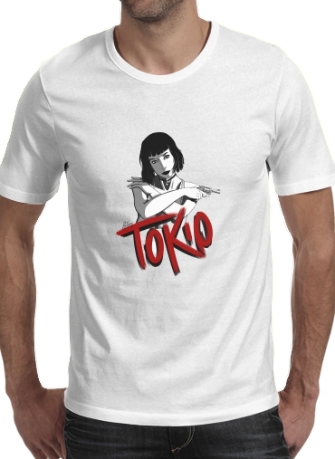  Tokyo Papel para Manga curta T-shirt homem em torno do pescoço
