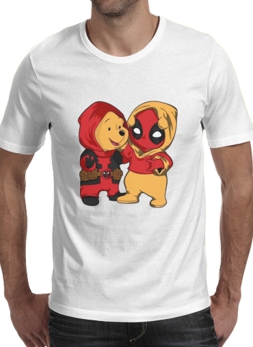  Winnnie the Pooh x Deadpool para Manga curta T-shirt homem em torno do pescoço