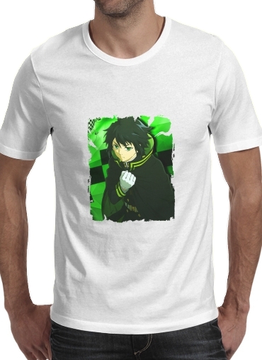  yuichiro green para Manga curta T-shirt homem em torno do pescoço