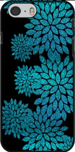 Capa aqua glitter flowers on black for Iphone 6 4.7