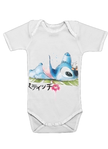  Stitch watercolor para bodysuit bebê manga curta