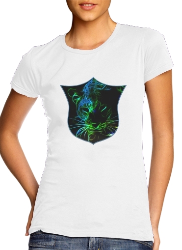  Abstract neon Leopard para T-shirt branco das mulheres