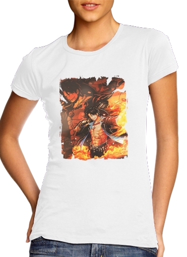 Ace Fire Portgas para T-shirt branco das mulheres