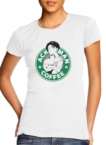  Ackerman Coffee para T-shirt branco das mulheres