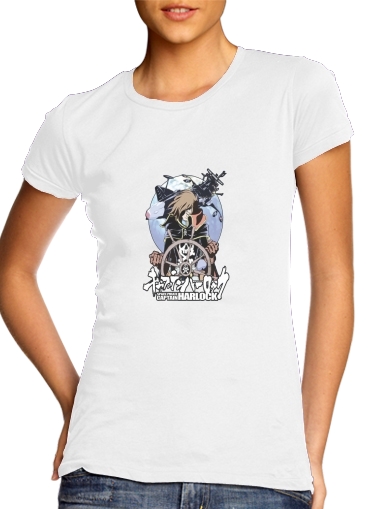  Space Pirate - Captain Harlock para T-shirt branco das mulheres
