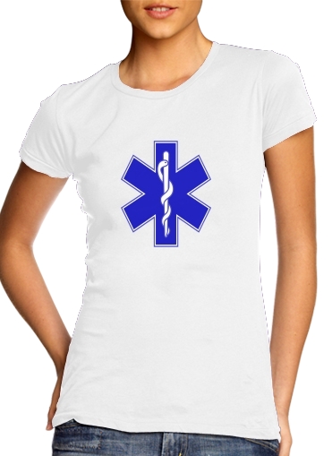  Ambulance para T-shirt branco das mulheres