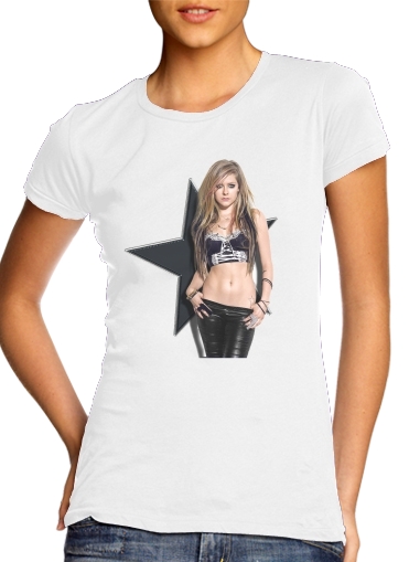  Avril Lavigne para T-shirt branco das mulheres