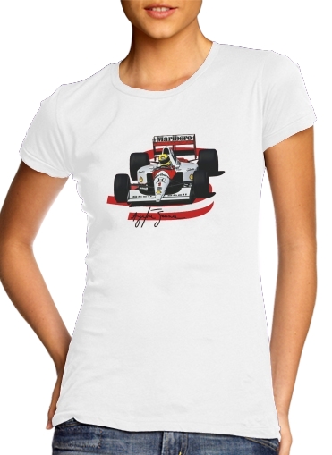  Ayrton Senna Formule 1 King para T-shirt branco das mulheres