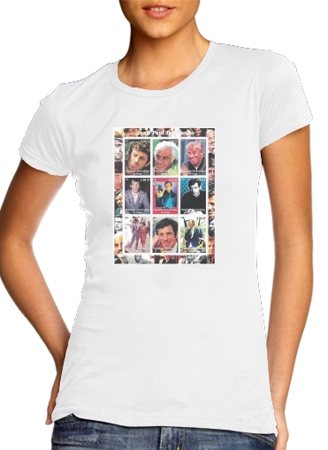  Belmondo Collage para T-shirt branco das mulheres