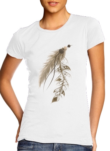 Boho Feather para T-shirt branco das mulheres