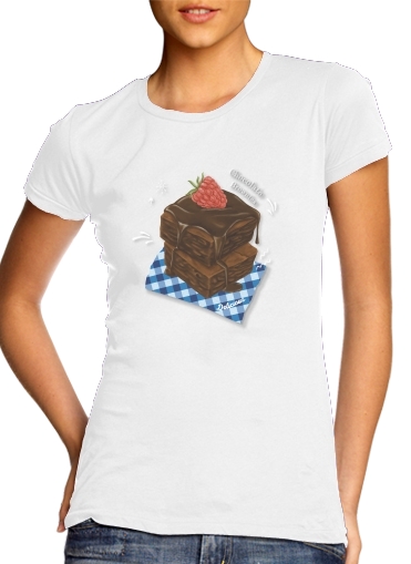  Brownie Chocolate para T-shirt branco das mulheres