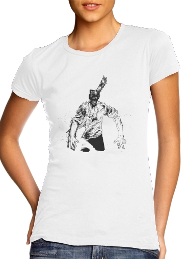 chainsaw man black and white para T-shirt branco das mulheres