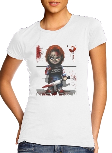 Chucky A boneca que mata para T-shirt branco das mulheres