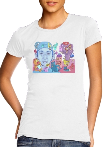  Colorful and creepy creatures para T-shirt branco das mulheres