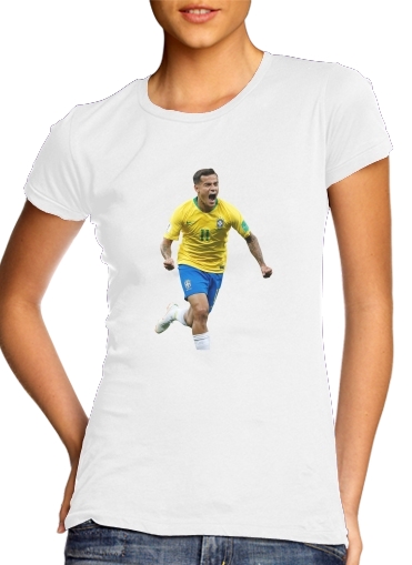  coutinho Football Player Pop Art para T-shirt branco das mulheres