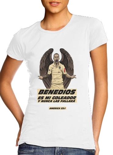  Dario Benedios - America para T-shirt branco das mulheres