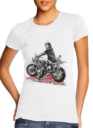  Daryl The Biker Dixon para T-shirt branco das mulheres