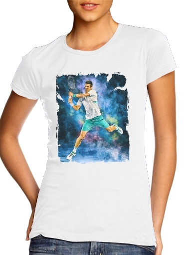  Djokovic Painting art para T-shirt branco das mulheres