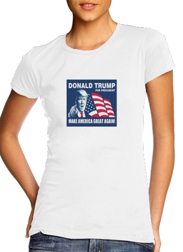  Donald Trump Make America Great Again para T-shirt branco das mulheres