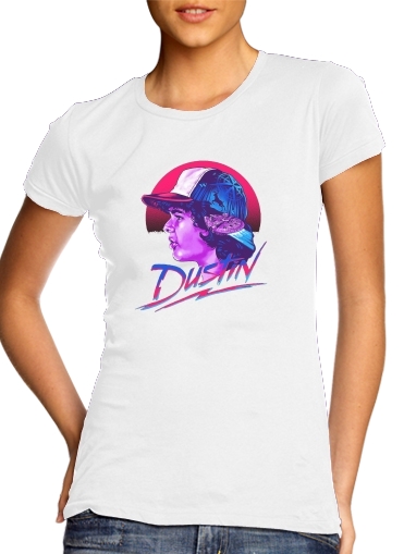  Dustin Stranger Things Pop Art para T-shirt branco das mulheres