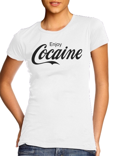  Enjoy Cocaine para T-shirt branco das mulheres