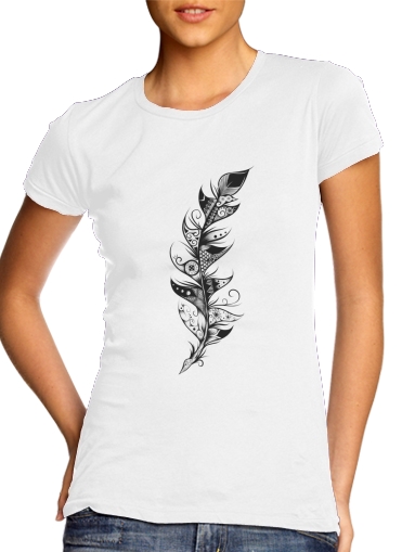  Feather para T-shirt branco das mulheres
