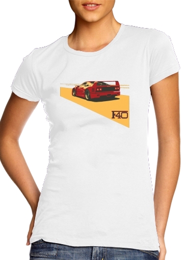 Ferrari F40 Art Fan para T-shirt branco das mulheres