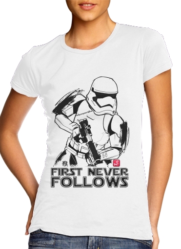  First Never Follows para T-shirt branco das mulheres