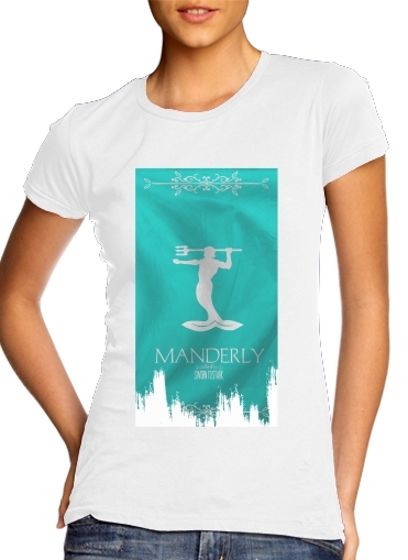  Flag House Manderly para T-shirt branco das mulheres