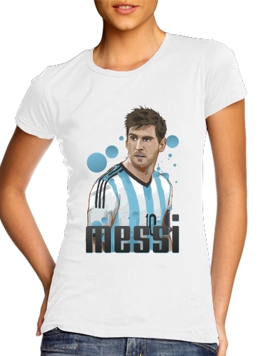  Football Legends: Lionel Messi - Argentina para T-shirt branco das mulheres