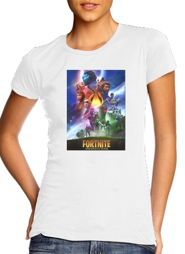  Fortnite Skin Omega Infinity War para T-shirt branco das mulheres