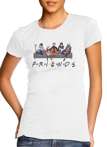  Friends parodie Naruto manga para T-shirt branco das mulheres