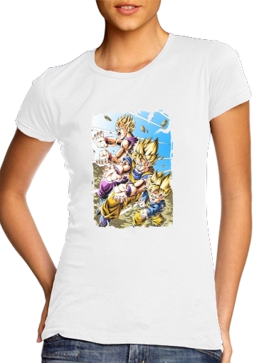  Goku Family para T-shirt branco das mulheres