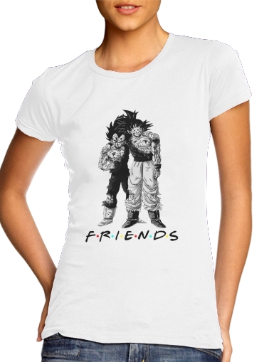  Goku X Vegeta as Friends para T-shirt branco das mulheres