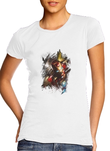  Grunge Ironman para T-shirt branco das mulheres