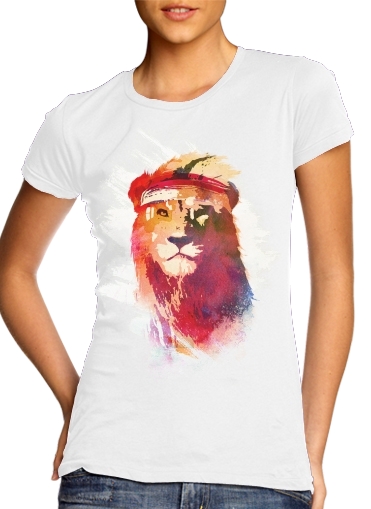  Gym Lion para T-shirt branco das mulheres