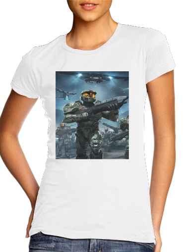  Halo War Game para T-shirt branco das mulheres