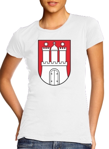  Hamburg Flag para T-shirt branco das mulheres