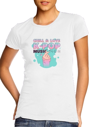  Hand Drawn Finger Heart Chill Love Music Kpop para T-shirt branco das mulheres