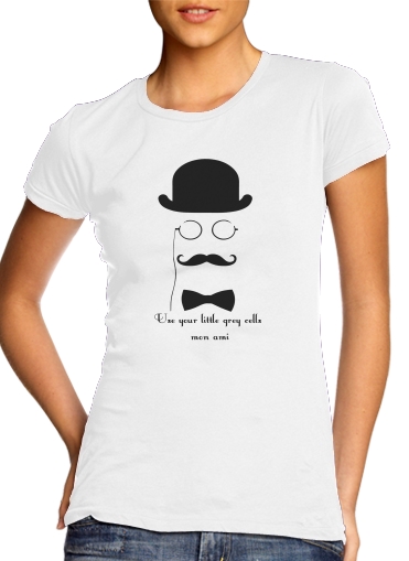  Hercules Poirot Quotes para T-shirt branco das mulheres